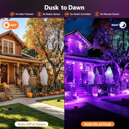 Onforu Purple Halloween Lights, 30W Dusk to Dawn Floodlight 2 Pack LED Flood Light Outdoor Decoration, Auto ON/Off Plug in Spot Light, IP65 Waterproof Uplighting Uplights for Party Garden - Image 2