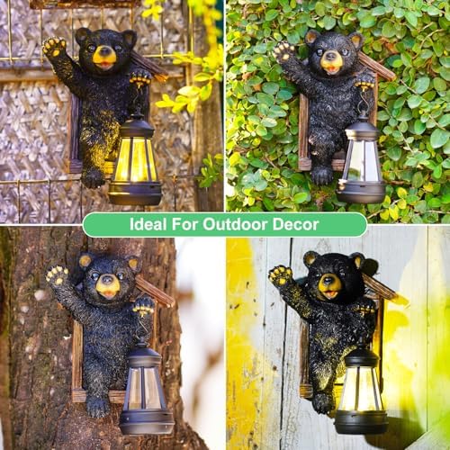 Goodeco Black Bear Tree Hugger with Solar Lantern - Garden Statue for Yard - Image 7