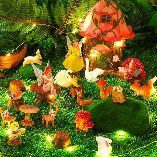 Soaoo Fairy House Garden Kit Figurines Mushroom Animals Summer, Beauty - Image 3