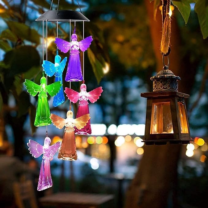 Hummingbird Solar Wind Chimes for Outside - Color Changing LED Outdoor Solar Lights Waterproof Windchimes, Home Garden Patio Yard Porch Decoration (Angel) - Image 5