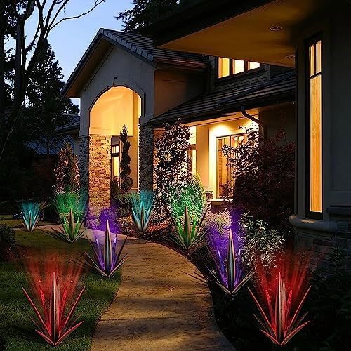 KODIBO 24" Large Metal Agave Plant Outdoor Decor with Solar Light, Blue - Image 6