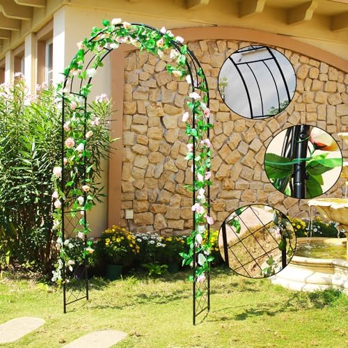 Metal Garden Arch Pergola Arbor 7.9 Ft H x 3.8 Ft W with Stakes - Image 4