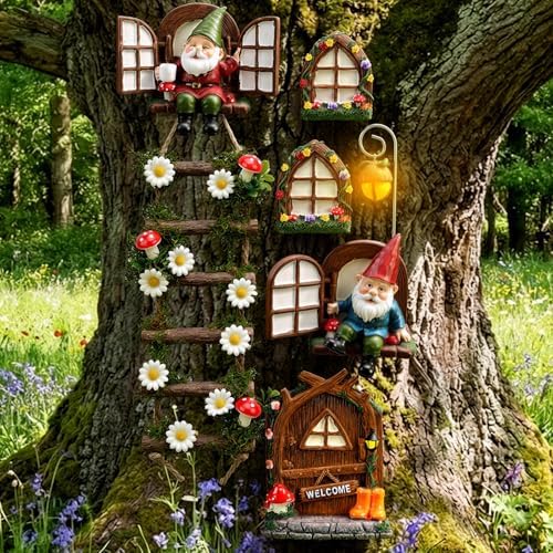 AceOrbit 7 Pcs Fairy Garden Accessories Miniature Fairy Doors with Trees, Windows, Streetlamp and Ladder, Mini Art Garden Sculpture, Outdoor Lawn Yard Decor for Patio, Balcony & Lawn Ornament by Unknown