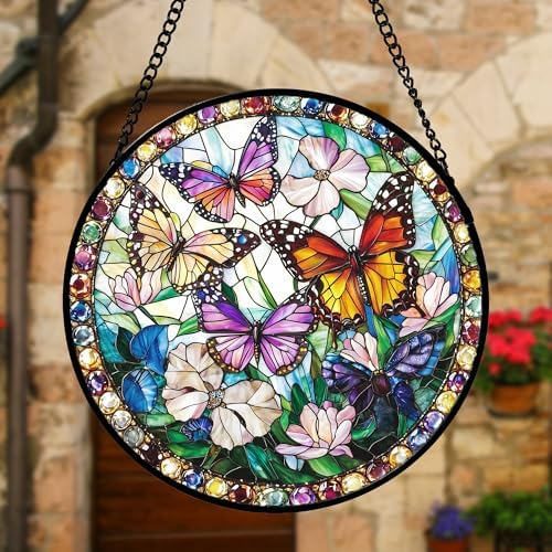 Colorful Butterfly Stained Glass Window Hanging Suncatcher Gifts 9.8" - Image 4