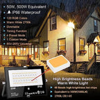 LED Flood Light Outdoor RGB Stage Lights Color Changing 500W Equivalent 2700k Warm White 5000LM(Remote Control, 120 Colors Strobe, Dimmable, Timing, US 3-Plug) Wall Wash Landscape Spotlight 2 Pack - Image 2