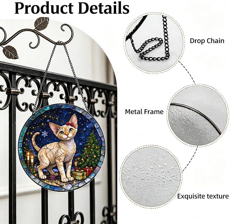 Stained Glass Window Hanging Devon Rex Cat Suncatcher Gifts 11.8" - Image 3