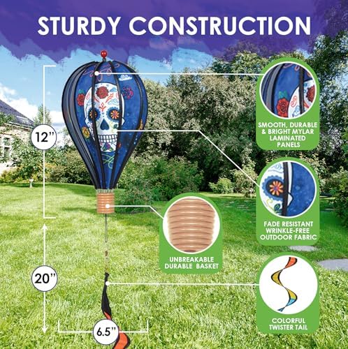 Hot Air Balloon Hanging Garden Spinner 12" - Vibrant Day of the Dead Design, Weather-Resistant Outdoor Decor, Durable & Lightweight for Patios, Yards, and Gardens - Eye-Catching Wind Spinner - Image 3