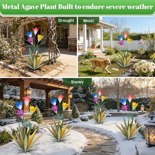 TOMBABY 32.28 Inch Metal Agave Plant Outdoor Decoration Lily Mexican Yard Art Garden Gift Home Decor Hand Painted Metal Agave Garden Yard Statue (2pc, Grass Green) - Image 4