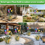 TOMBABY 32.28 Inch Metal Agave Plant Outdoor Decoration Lily Mexican Yard Art Garden Gift Home Decor Hand Painted Metal Agave Garden Yard Statue (2pc, Grass Green) - Image 4
