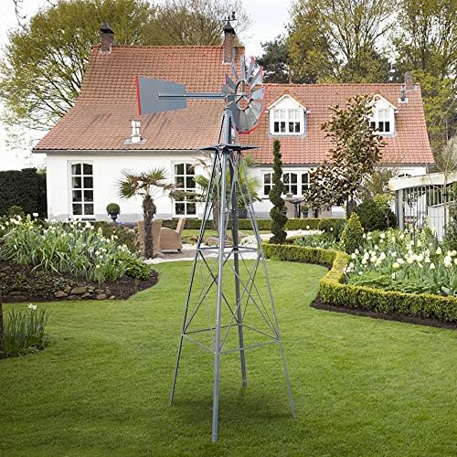 Garden Windmill for Yard Decor 8 ft, Tall Metal Windmill with Spinning Blades, Weather-Resistant Outdoor Windmill for Lawn, Farmhouse, Rustic & Farm Decor, Grey - Image 6