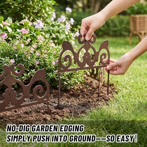 4 Pcs Iron Sheet Decorative Garden Edging, Vintage, Dark Brown - Image 4
