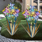 Homight Solar Metal Agave Butterfly Flower Stick Garden Sculpture - Outdoor Gift, Christmas Lights - Swaying Butterfly Garden Lights (2 PCS Blue) by HomightCentennial