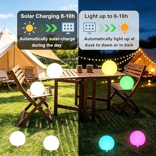 8-in Solar Globe Light Outdoor, Waterproof Solar Ball Light for Outside w/Remote, 16 RGB Color Changing Glowing Orb Lamp Landscape Lighting Mood Lamp w/Ground Stake for Garden Patio Yard Pathway Decor - Image 3