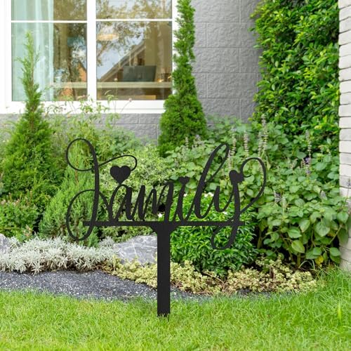 Metal Family Sign Garden Stake Decorative, Script Lettering with Heart Accents Silhouette Statues for Yard Art, Outside, Patio, Outdoor Decor, Garden Decorations, Lawn Ornaments - 12" Black - Image 4