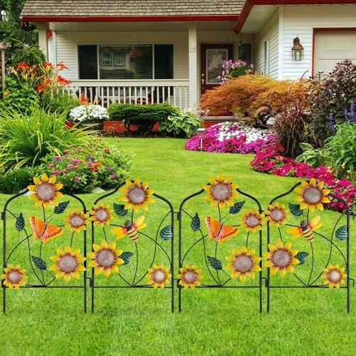 hogardeck Garden Decor for Outside, Set of 2 Metal Fence Decorative Garden Stakes with Flowers for Sunflower Decor, Yard Signs for Outdoor Patio Lawn Backyard Porch - Image 5