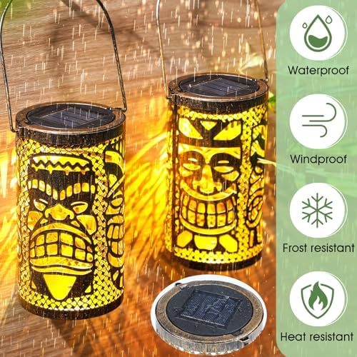Glooglitter 2 Pack Tiki Solar Lanterns Tiki Party Decorations Outdoor - Image 3
