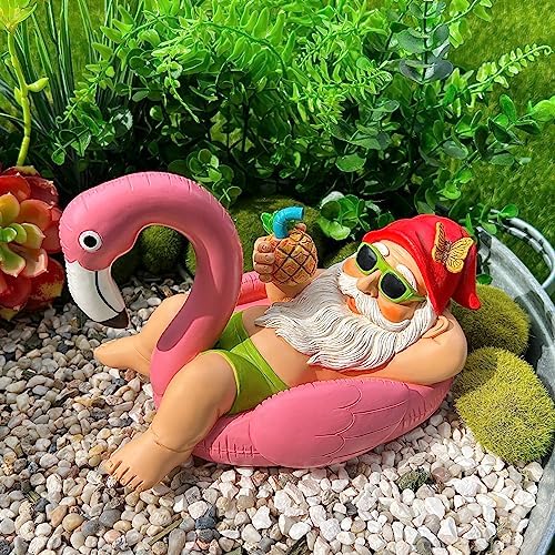 Mood Lab Garden Gnome on Flamingo - Funny Gnome Figurine - 8 Inch Depth Lawn Statue - for Outdoor or House Decor - Image 3