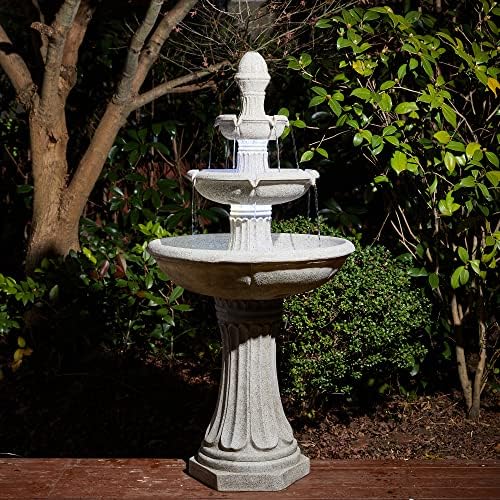 Glitzhome Three Tier Outdoor Floor Standing Fountain with LED Lights and Pump, 45.25" Tall Cascading Water Fountain Outdoor Fountains and Waterfalls Resin Patio Fountains for Garden Backyard Lawn - Image 2