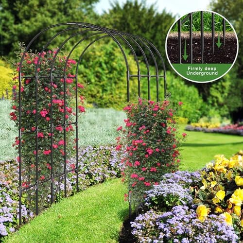 Garden Arch Trellis, Metal Arch Trellis for Climbing Plants Outdoor, Yard, Garden, Climbing Plants w/Decorative Wire Lattice - Black - Image 3