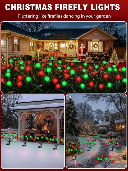 Christmas Decorations Outdoor Solar Firefly Lights 8 Pack Red and Green - Image 2