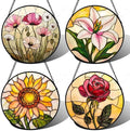 Stained Glass Window Hanging 4 Pcs Set Lily Rose Sunflower Poppy 7.8" - Flower Suncatcher Door Garden Sun Catcher Decor Birthday Mother's Day for Wife Woman Nana Girl by amderven