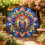 Shwing 12 Inch Wind Spinner Colorful Owl Mandala Hanging Decor Vibrant Boho Metal Ornament Outdoor Kinetic Garden Art 3D Wind Spinner for Patio Porch Balcony Backyard Decoration - Image 6