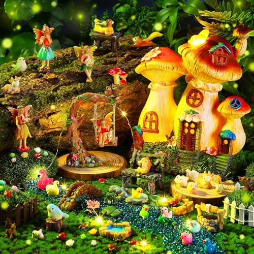HyDren 100 Pcs Mushroom House Fairies Miniatures Figures Garden Accessories by HyDren