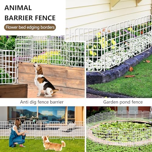 30ft x 17in Garden Fence Animal Barrier, 28 Panels No Dig Fence Border, Rustproof Metal Decorative Garden Fencing with Ground Stake, Flower Bed Edging Border for Dog, Rabbit, Outdoor Patio, White - Image 7