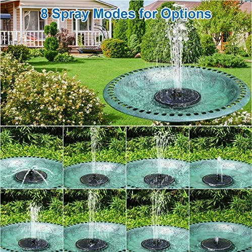 3.5W Solar Fountain with 2000mAh Battery - Work On Cloudy Days - Upgrade Glass Panel Solar Bird Bath Fountain, Hummingbird Water Feature Pump with 7 Nozzles, 4 Fixed Pipes for Garden, Pool - Image 2