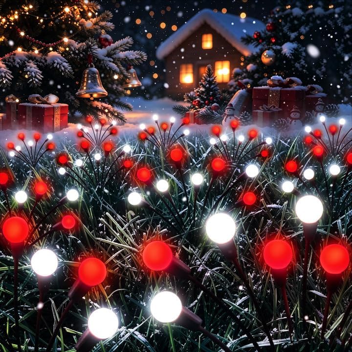 Christmas Decorations Outdoor Solar Firefly Lights 8 Pack Red and White by Albelt