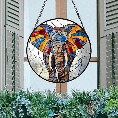 Stained Glass Window Hanging Elephant Suncatcher Gifts for Women 12" - Image 3