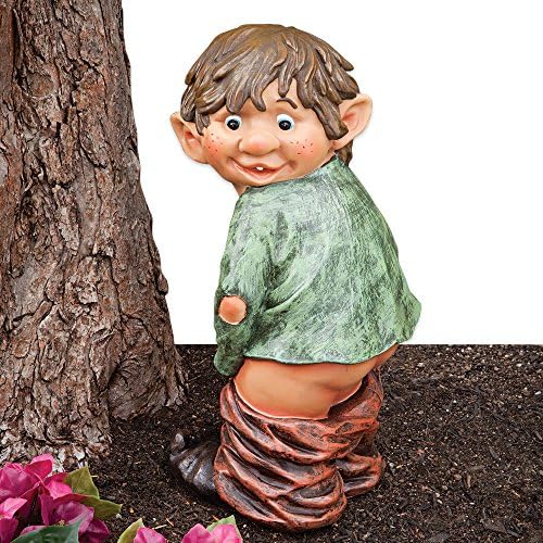Bits and Pieces - Caught with His Pants Down Garden Statue - Naughty Gnome Yard Art, Funny Elf - Polyresin Statue Measures 13-1/2" High x 5" Wide by BitsandPieces
