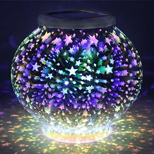 Mosaic Glass Solar Table Light, Waterproof Color Changing Mood Night Lights Solar Outdoor Table Lamp for Bedroom Party Garden Patio Yard Decoration Lighting (3D Stars) - Image 2