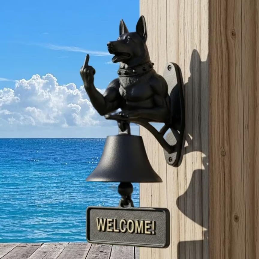 Cast Iron Muscle Dog Welcome Doorbell, Funny Bulldog Doorbell, Dog Middle Finger Decor Dinner Bell, Retro Metal Outdoor Dachshund Hanging Door Bell for Yard Garden - Image 2