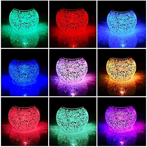 Waterproof Color Changing Table Lamp, Solar Powered Mosaic Glass Ball LED Garden Lawn Night Light Lamps, Party Lights for Home,Yard, Indoor,Outdoor Decoration Lights (Silver) - Image 4