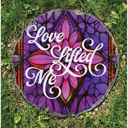 Magnolia Garden Love Lifted Me Garden Stepping Stone, 10 Inch Round Resin Outdoor Decorative Stone with Purple Stained Glass Inspired Christian Design, Hymn Garden & Walkway Décor - Image 3