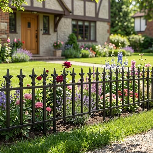 Giantex 10 Panels Decorative Metal Garden Fence, 18 FT No Dig Garden Border Fence with Fleur-de-Lis Finials, 17" H Heavy Duty Flower Bed Edging Fence, Folding Landscape Fencing for Yard, Pathway - Image 2