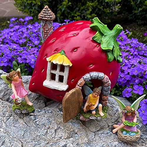 Mood Lab Fairy Garden Figurines - Strawberry House Set (4 pcs) - Miniature Decorative Statues & Accessories - Outdoor & Indoor Garden Decor - Image 6