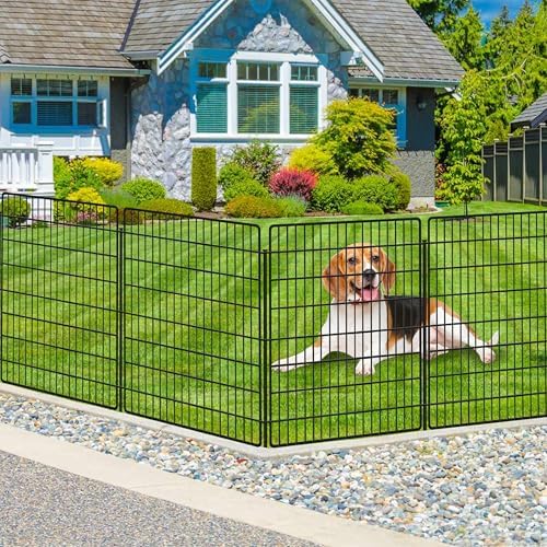 10 Panels Dog Fence Outdoor for Yard, 36 in(H) X 24 ft(L) Decorative Garden Fence Rustproof No Dig Animal Barrier Fencing Metal Wire Panel Border Patio Rabbits Ground Stakes Fencing by KYATE