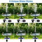7.5W Solar Fountain Pump, Independent Solar Panel Bird Bath Fountain with 6 Nozzles, 6.56FT Water Hose & 16.4FT Power Cord, DIY Adjustable Water Feature Pump for Garden Pond Patio Decoration - Image 2