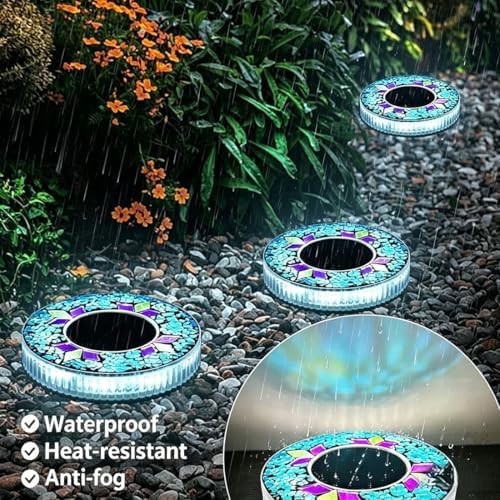 Colorful Mosaic Solar Disk Light,Waterproof Outdoor Glass LED Garden Stake Lighting(Blue,2) - Image 6