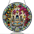 9.84 Inch Stained Glass Window Hanging Moroccan Courtyard Fountain and Floral Arch Sun Catchers Mediterranean Gardeninspired Suncatchers for Home Porch Garden Indoor & Outdoor Decor by Unknown