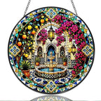 9.84 Inch Stained Glass Window Hanging Moroccan Courtyard Fountain and Floral Arch Sun Catchers Mediterranean Gardeninspired Suncatchers for Home Porch Garden Indoor & Outdoor Decor by Unknown