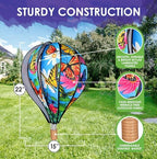 Hot Air Balloon Hanging Garden Spinner 22" - Vibrant Butterflies Design, Weather-Resistant Outdoor Decor, Durable & Lightweight for Patios, Yards, and Gardens - Eye-Catching Wind Spinner - Image 3