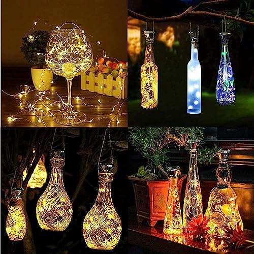 Upgraded 12 Pack Diamond Solar Wine Bottle Lights, 20 LEDs Waterproof Copper Light, Bottle Light Fairy Cork String Lights for Yard Patio Decor, DIY Birthday Gift for Mom Grandma Friend(3 Colors) - Image 3