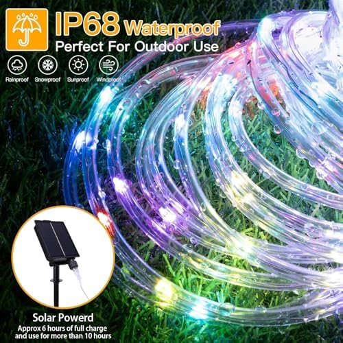 Afirst 66FT Solar Rope Lights Outdoor Waterproof, Remote & Timer & Multi Lighting Modes Fairy Lights 200 LEDs Tube Lights for Christmas Garden Patio - Image 3