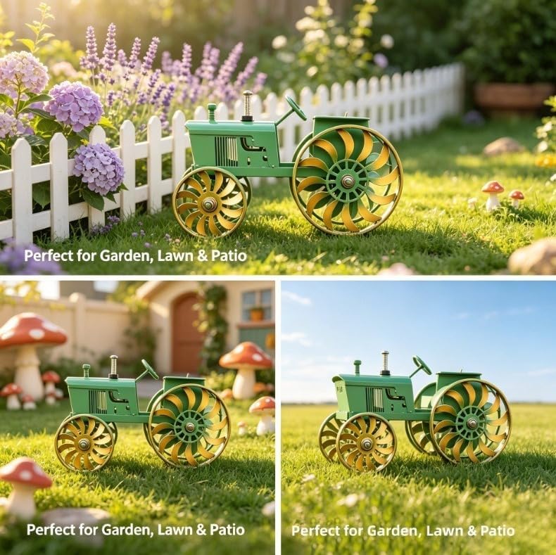 3D Tractor Wind Spinner – Kinetic Garden Stake with Rotating Wheels, Heavy-Duty Metal Sculpture for Outdoor Yard Patio Lawn Farmhouse Decor (Dark Red) - Image 2
