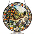 9.84 Inch Stained Glass Window Hanging Orange Tree and Quail Countryside Scene Sun Catchers Mediterranean Landscape Suncatchers for Home Porch Garden Indoor & Outdoor Decor by Unknown