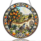9.84 Inch Stained Glass Window Hanging Orange Tree and Quail Countryside Scene Sun Catchers Mediterranean Landscape Suncatchers for Home Porch Garden Indoor & Outdoor Decor by Unknown