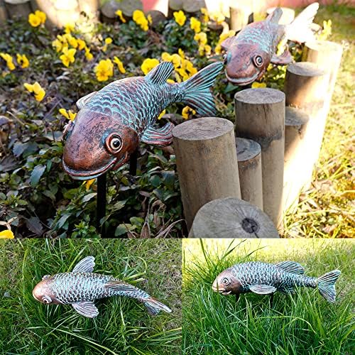Set of 2 Antique Koi Fish Statue, Outdoor Garden Sculpture for Patio, Backyard, Pond, and Home Decor - Image 4